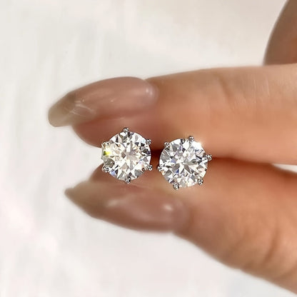 Moissanite Stud Earrings – 925 Sterling Silver 6-Prong Round Cut, 0.5ct to 3ct, Diamond Alternative Bridal & Wedding Jewelry for Women, Brilliant Sparkle Solitaire Studs