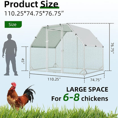 Large Walk-In Metal Chicken Coop Outdoor Hen House with Anti-UV Cover Aluminum Poultry Cage for Backyard Garden – Multiple Roof Styles
