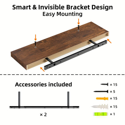 Floating Wall Shelves Wood 2/4/6 Pack 15.7 19.7 22 Inch Wall Mounted Shelves for Living Room Kitchen Bathroom Bedroom Holds 30 lbs Walnut Brown White Black Gray Home Decor Storage