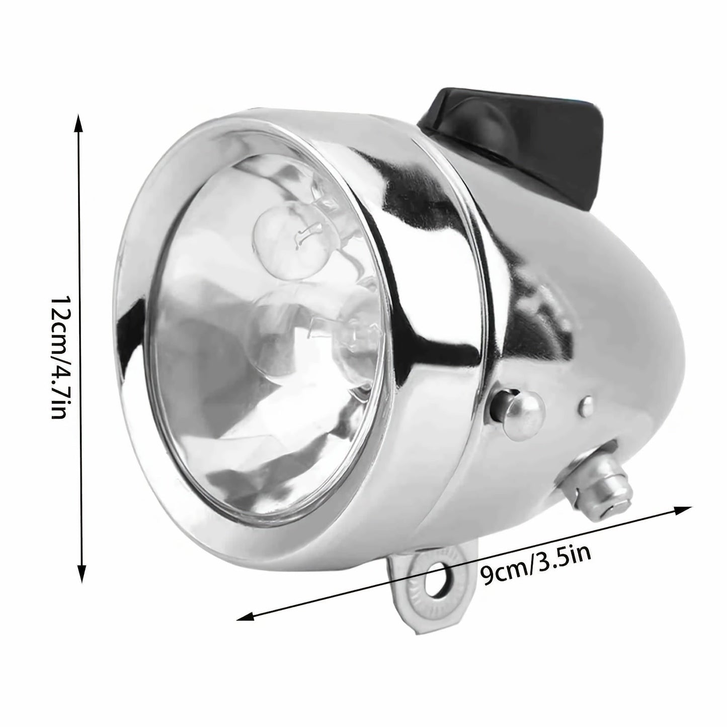 Bicycle Dynamo Headlight & Tail Light Kit 12V 6W Friction Generator – No Battery Needed, Fits Mountain Bike, Road Bike, BMX, Folding Bike, Kids Bike & More, Silver