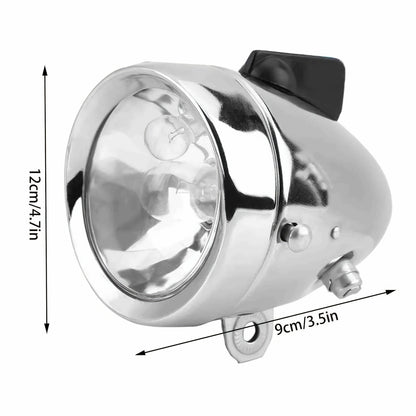 Bicycle Dynamo Headlight & Tail Light Kit 12V 6W Friction Generator – No Battery Needed, Fits Mountain Bike, Road Bike, BMX, Folding Bike, Kids Bike & More, Silver