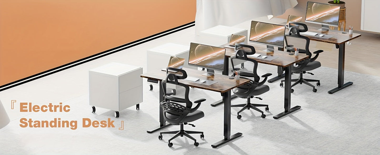 63 Inch Electric Standing Desk – Height Adjustable Sit-Stand PC Workstation with Wood Desktop, Home Office, Bedroom & Gaming Room Computer Work Table for Small Spaces