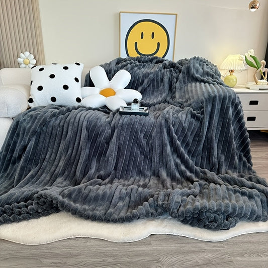 Fleece Throw Blanket Ultra-Soft 3D Faux Rabbit Fur Double-Sided – All-Season Cozy Blanket for Bed Sofa Travel Camping | 7 Colors 4 Sizes White Dark Gray Pink Khaki Purple Grey