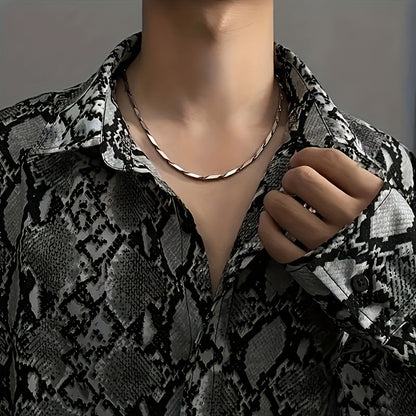 8pcs Men's Stainless Steel Necklace Set – Cuban Chain & Twisted Chain Hip Hop Street Style, Durable Fashion Chains for Men, Perfect Gift for Boyfriend, Son, Father's Day & Birthday