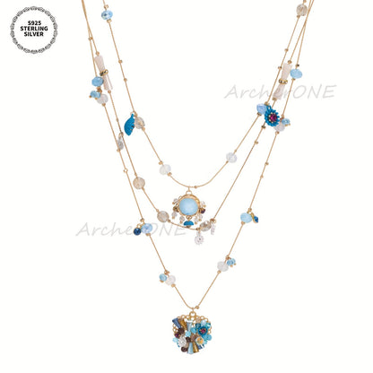 925 Sterling Silver Handmade Multi-Layer Love Beaded Necklace & Earring Set for Women – December Birthstone Jewelry, Elegant Daily & Wedding Gift with Free Gift Box