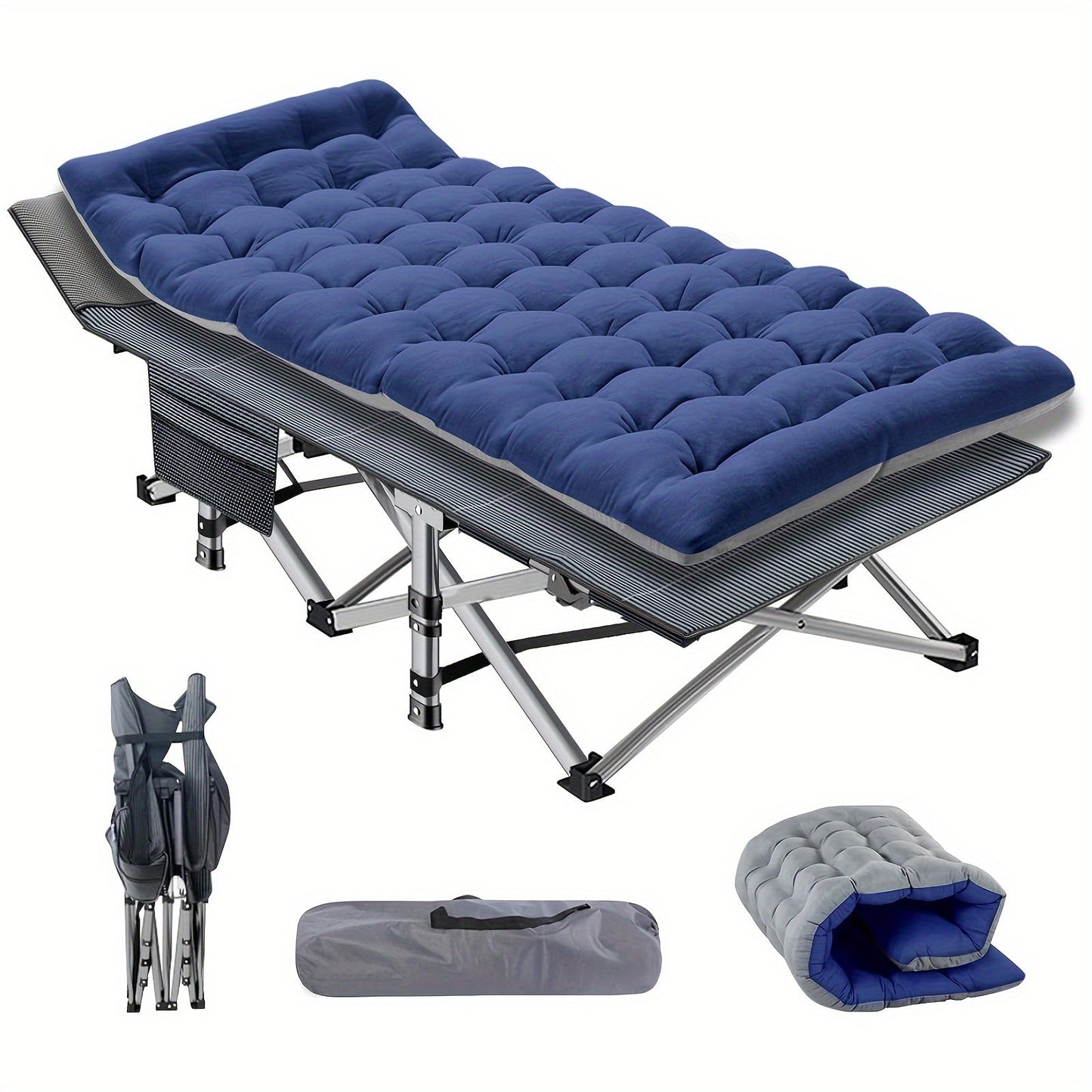 75" Heavy Duty Folding Camping Cot - Portable Folding Guest Bed with Carry Bag & Optional Mattress, Extra Long Sleeping Cot for Adults, Camping, Hiking, Hunting, Home Guest Room, Emergency Use