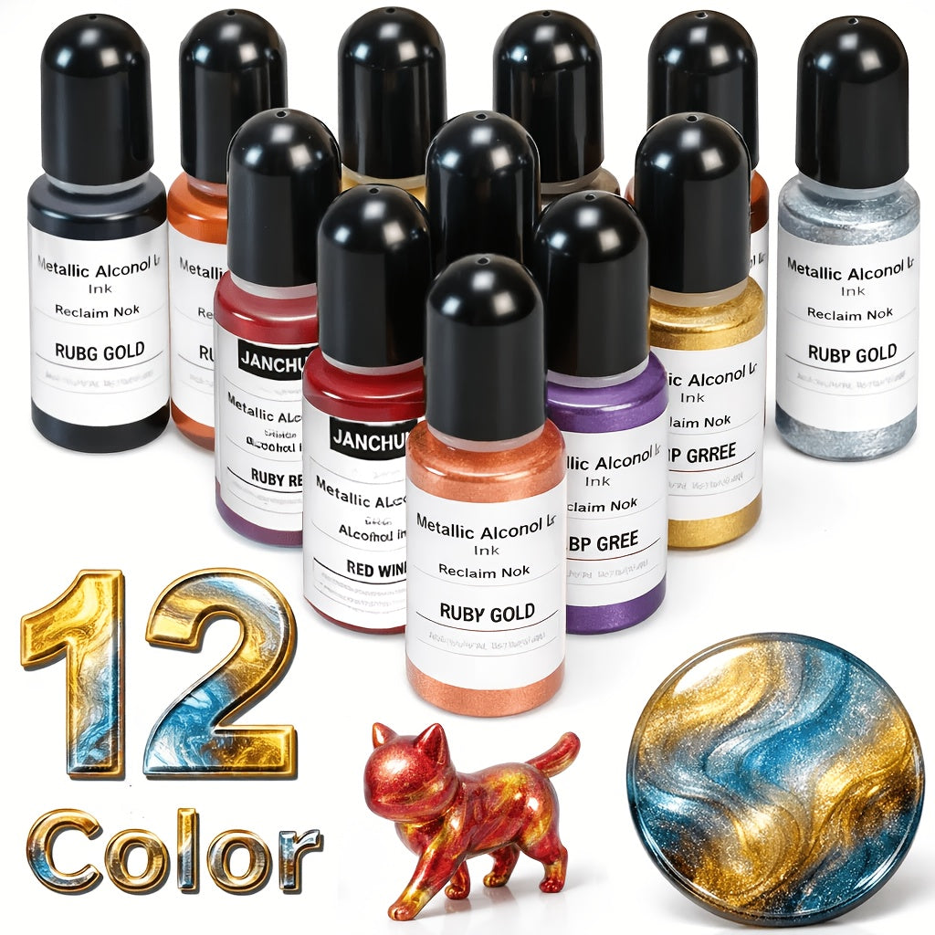 Alcohol Ink Set 24 Colors 10ml – High-Concentration Resin Dye for Epoxy Resin Art, Tumblers, Coasters, Fluid Painting & Crafts, Fast-Drying Acid-Free Pigment
