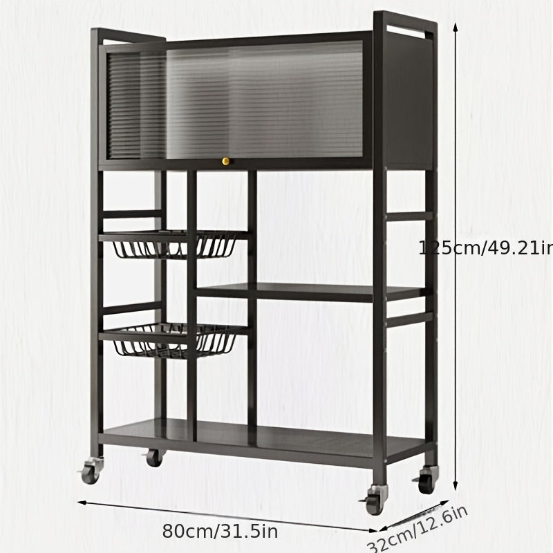 Rolling Metal Storage Cart with Wire Baskets & Wheels – Adjustable 3 or 4 Tier Movable Shelf Rack for Kitchen, Office, Garage & Pantry Organization, Sturdy Metal Organizer Cart with Locking Casters