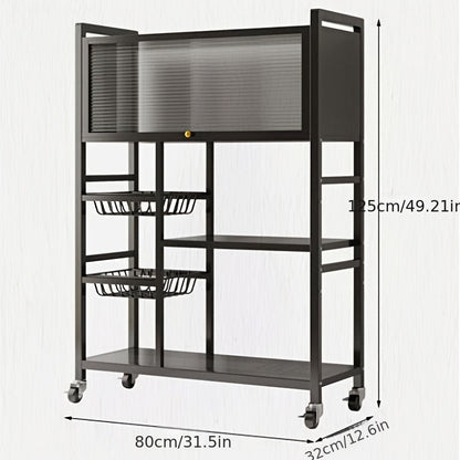 Rolling Metal Storage Cart with Wire Baskets & Wheels – Adjustable 3 or 4 Tier Movable Shelf Rack for Kitchen, Office, Garage & Pantry Organization, Sturdy Metal Organizer Cart with Locking Casters