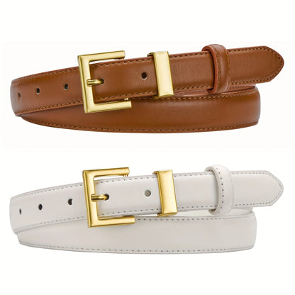 Women's Belts Set of 2 Square Gold Buckle Two-Tone Colors for Jeans Dresses Casual Fashion Outfits – Sizes S to 2XL, Brown Black Beige
