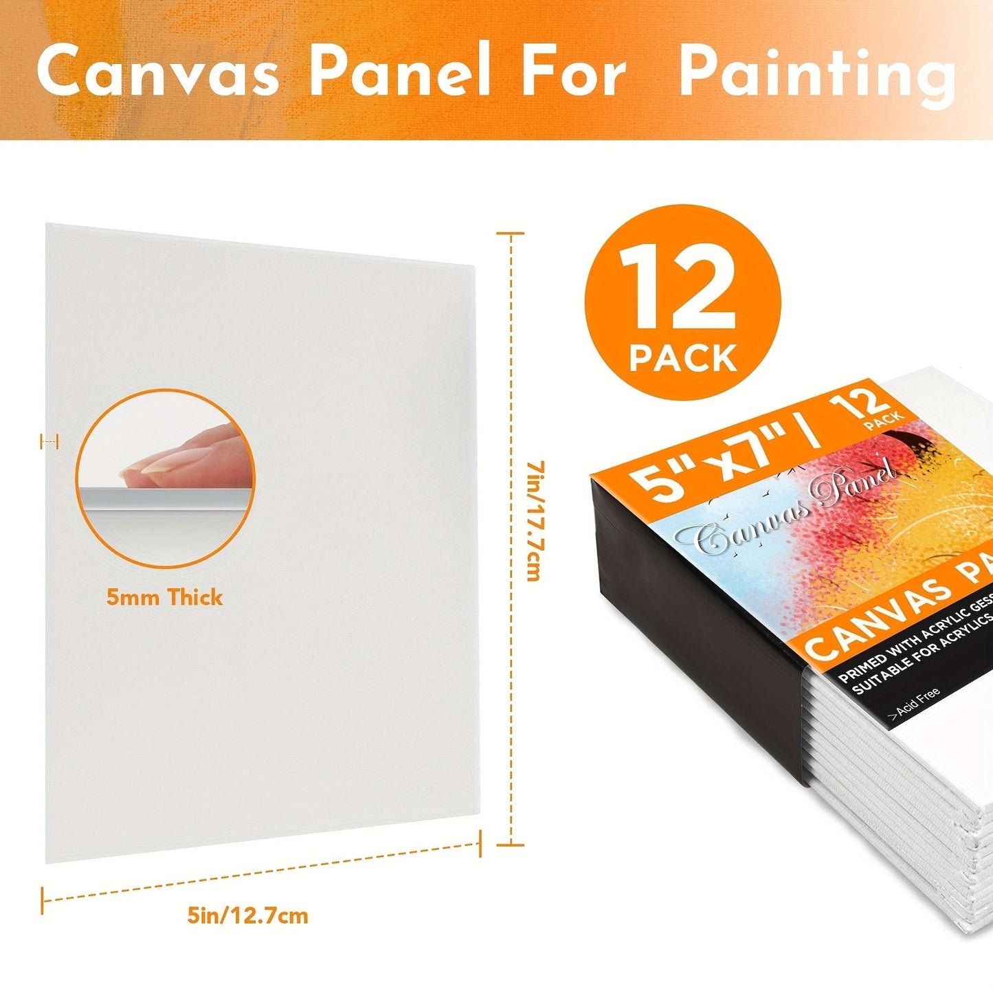 Canvas Boards 5x7 Inch 12 & 24 Pack – Primed Acid-Free Blank Art Panels Ready to Paint with Acrylic, Oil & Watercolor, Heavyweight Cotton, for Artists & Beginners