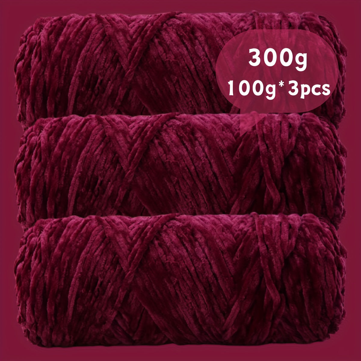 Velvet Chenille Yarn 3-Pack 300g (100g x3) Soft Bulky Knitting Crochet Yarn 47 Colors Beginner Friendly Luxury Handcraft for Sweaters Scarves Hats Dolls Bags Amigurumi DIY Projects