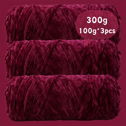 Velvet Chenille Yarn 3-Pack 300g (100g x3) Soft Bulky Knitting Crochet Yarn 47 Colors Beginner Friendly Luxury Handcraft for Sweaters Scarves Hats Dolls Bags Amigurumi DIY Projects