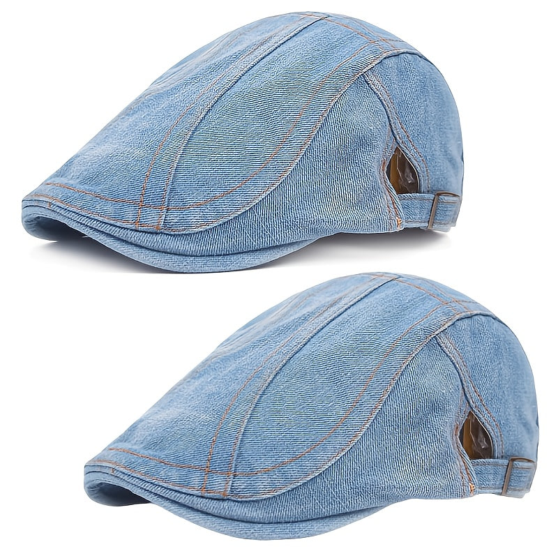 Washed Denim Beret Hat for Men & Women – Adjustable Vintage Newsboy Cap, Unisex Artist Hat for Spring & Summer – Perfect Match for Jeans & Casual Outfits
