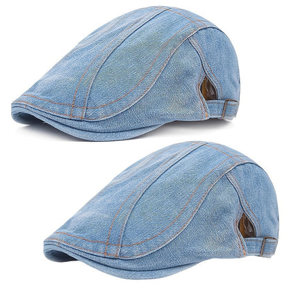Washed Denim Beret Hat for Men & Women – Adjustable Vintage Newsboy Cap, Unisex Artist Hat for Spring & Summer – Perfect Match for Jeans & Casual Outfits