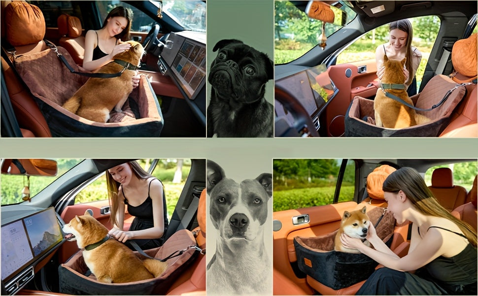Dog Car Seat for Medium Large Dogs – Washable Memory Foam Pet Travel Car Bed with Seat Belt Pass-Through, Adjustable Straps & 3-Point Installation, Gray Black Brown All Black Black Gray