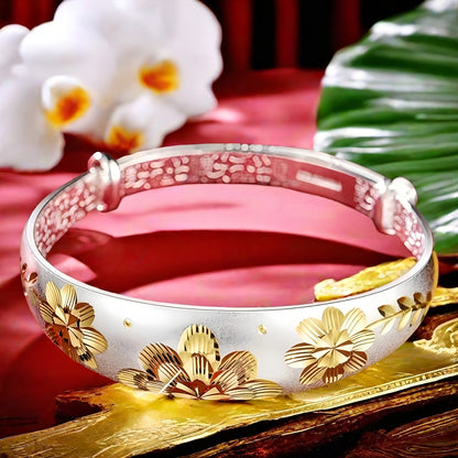 925 Sterling Silver Adjustable Push-Pull Bracelet for Women – Elegant Sliding Clasp Bangle in Silver & Gold, Perfect Gift for Mom, Mother's Day, Birthday & Anniversary