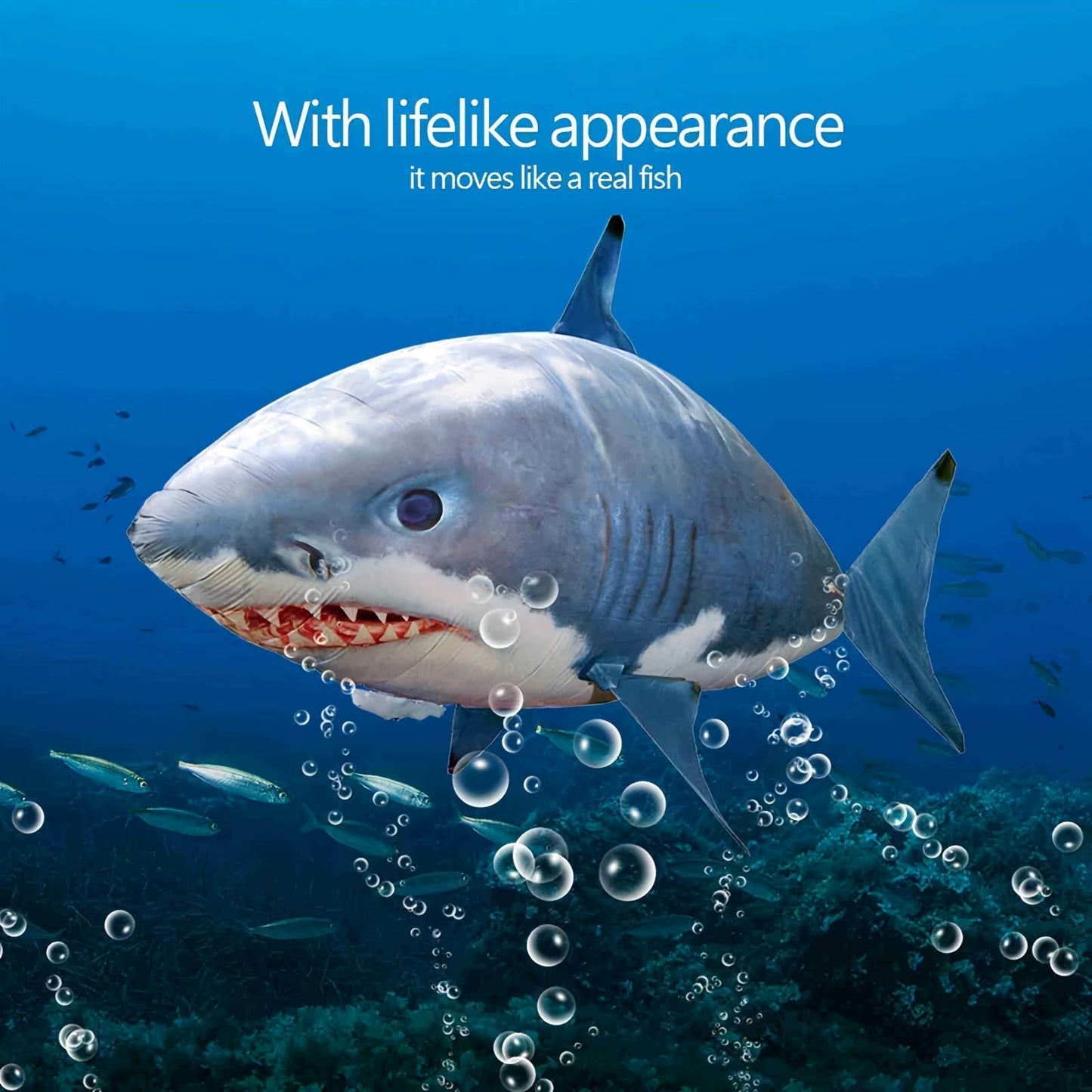 RC Flying Shark Inflatable Balloon Toy Remote Control Gliding Fish Hovers Mid-Air 57 Inch Indoor Outdoor Kids Teens Birthday Christmas Halloween Gift Blue Shark Orange Clownfish