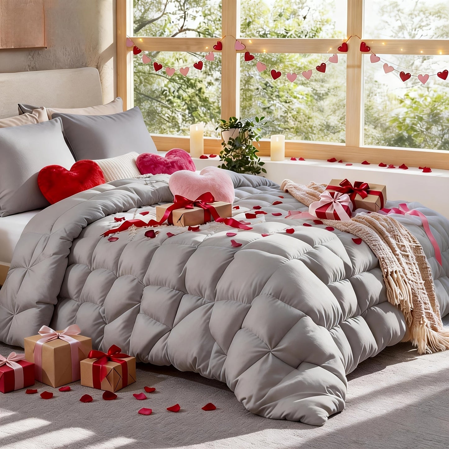 Comforter Set 7 Piece Queen King Full - Soft Microfiber Pintuck Pleated Bed in a Bag Complete Bedding Set with Comforter, Fitted Sheet, Flat Sheet & Pillowcases, All Season Home & Dorm Bedding