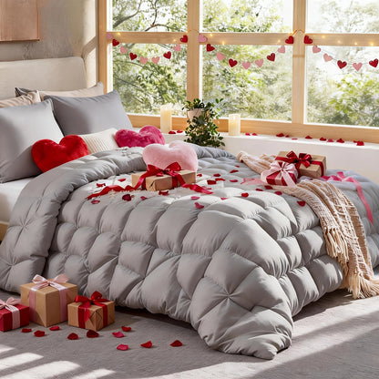 Comforter Set 7 Piece Queen King Full - Soft Microfiber Pintuck Pleated Bed in a Bag Complete Bedding Set with Comforter, Fitted Sheet, Flat Sheet & Pillowcases, All Season Home & Dorm Bedding