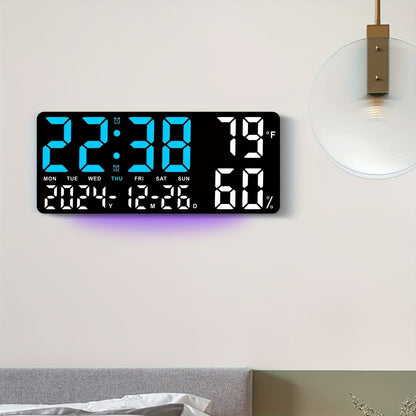 Large Screen LED Alarm Clock 15 Inch Auto-Dimming with Remote Control | Digital Clock Time Date Week Temperature Humidity Timer | Bedroom Bedside Senior-Friendly Living Room Office Desk