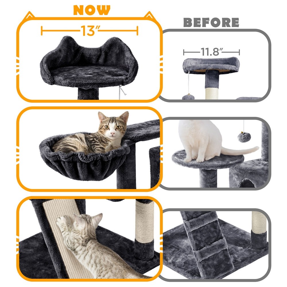 57-Inch Multilevel Cat Tree Tower with 2 Condos – Sisal Scratching Posts, Dangling Ball, Round Platform & Ladder for Indoor Kittens & Small Cats, 6 Colors, Christmas Gift for Cat Lovers