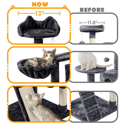 57-Inch Multilevel Cat Tree Tower with 2 Condos – Sisal Scratching Posts, Dangling Ball, Round Platform & Ladder for Indoor Kittens & Small Cats, 6 Colors, Christmas Gift for Cat Lovers