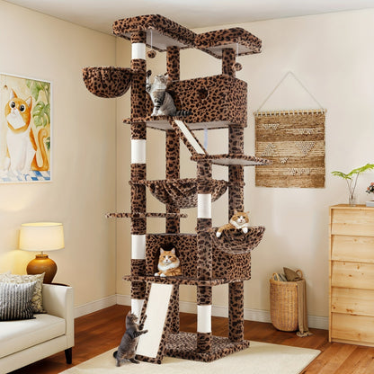 WEEWAY Corner Cat Tree Tower for Indoor Cats 36–81 Inch – Multi-Level Cat Furniture with Sisal Scratching Posts, Condo Cave, Hammock, Ramps, Plush Perches, Basket & Pompom Toys, Perfect Cat Gift