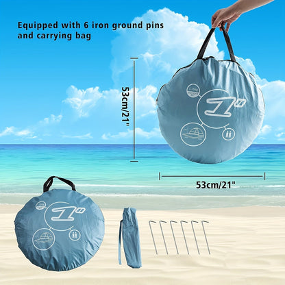 Pop Up Beach Tent 2-3 Person, Portable Sun Shade Shelter with UV Protection & Anti-UV Silver Coating, Easy Setup Camping Canopy with Carry Bag & Stakes for Beach Fishing Hiking Backyard, Blue & Green