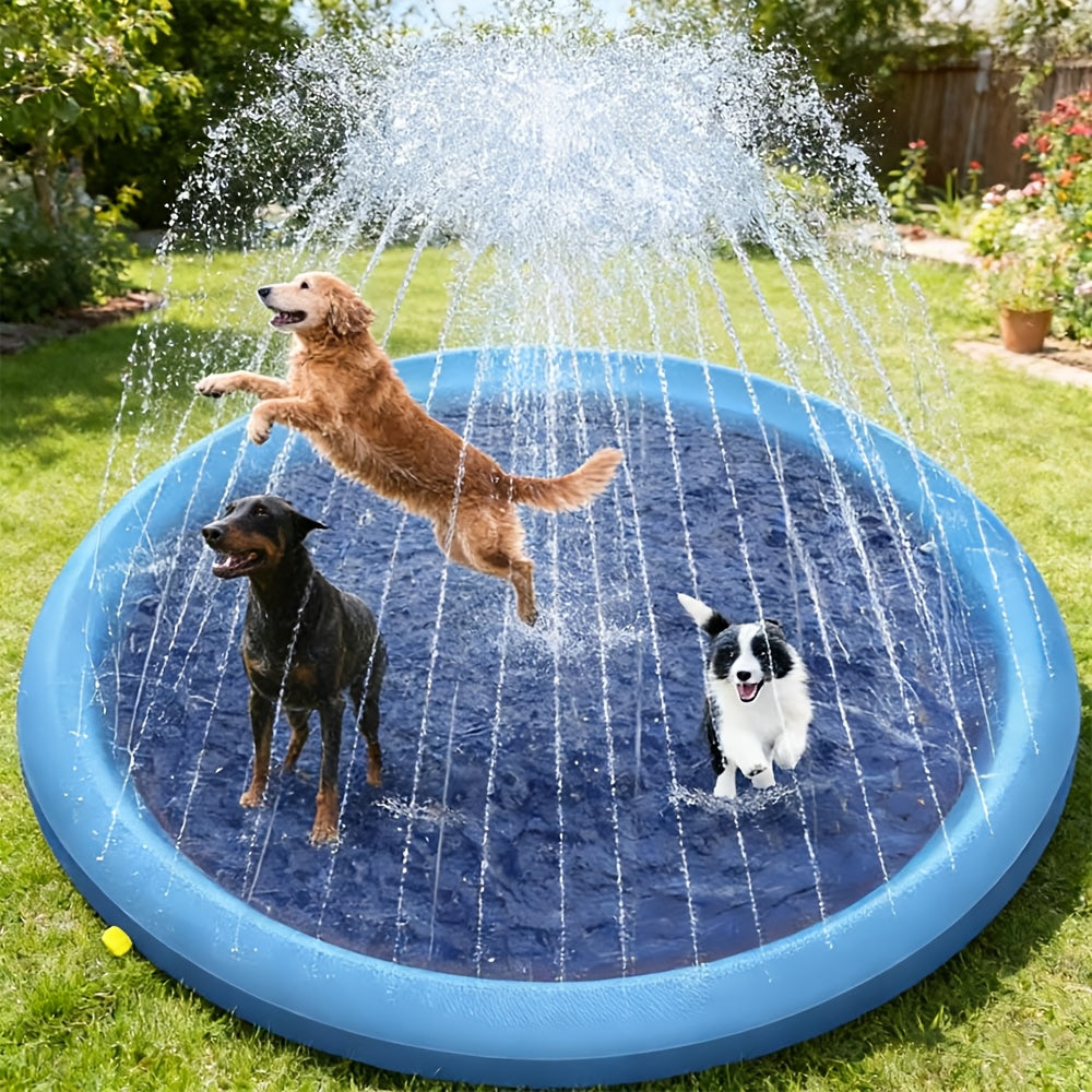 Portable Dog Splash Pad & Bathtub Mat – Ultra-Thick 0.6mm Non-Slip Foldable Pet Pool, Summer Outdoor Sprinkler Cooling Water Play Mat for Small Dogs, Puppies & Cats