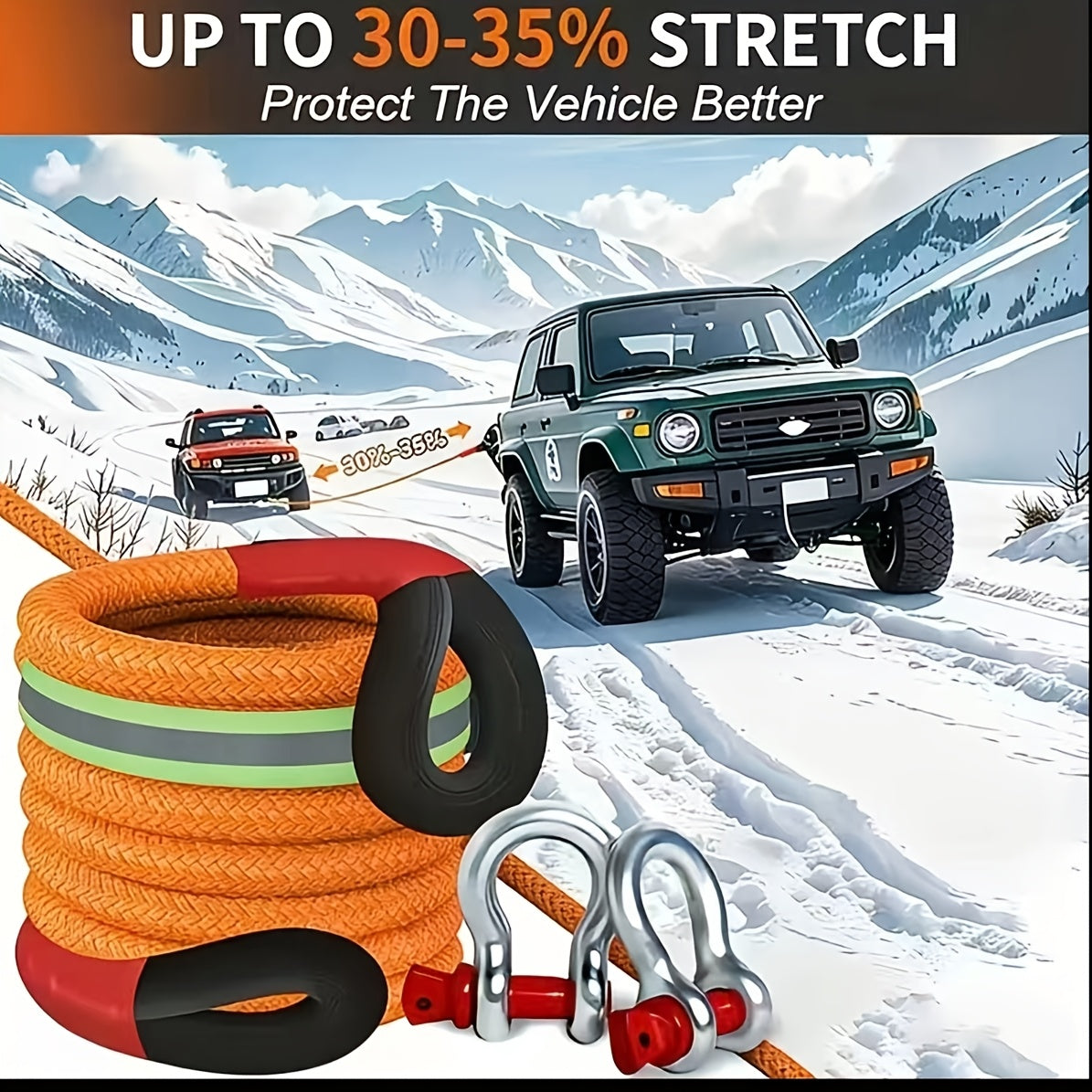 Heavy Duty Tow Rope & Hook Combo Set – 196.85" Nylon Recovery Rope 5/18/20 Ton with 2 Steel U-Hooks & Storage Bag, Off-Road Vehicle Recovery for Truck SUV UTV ATV Jeep, 3 Size Options