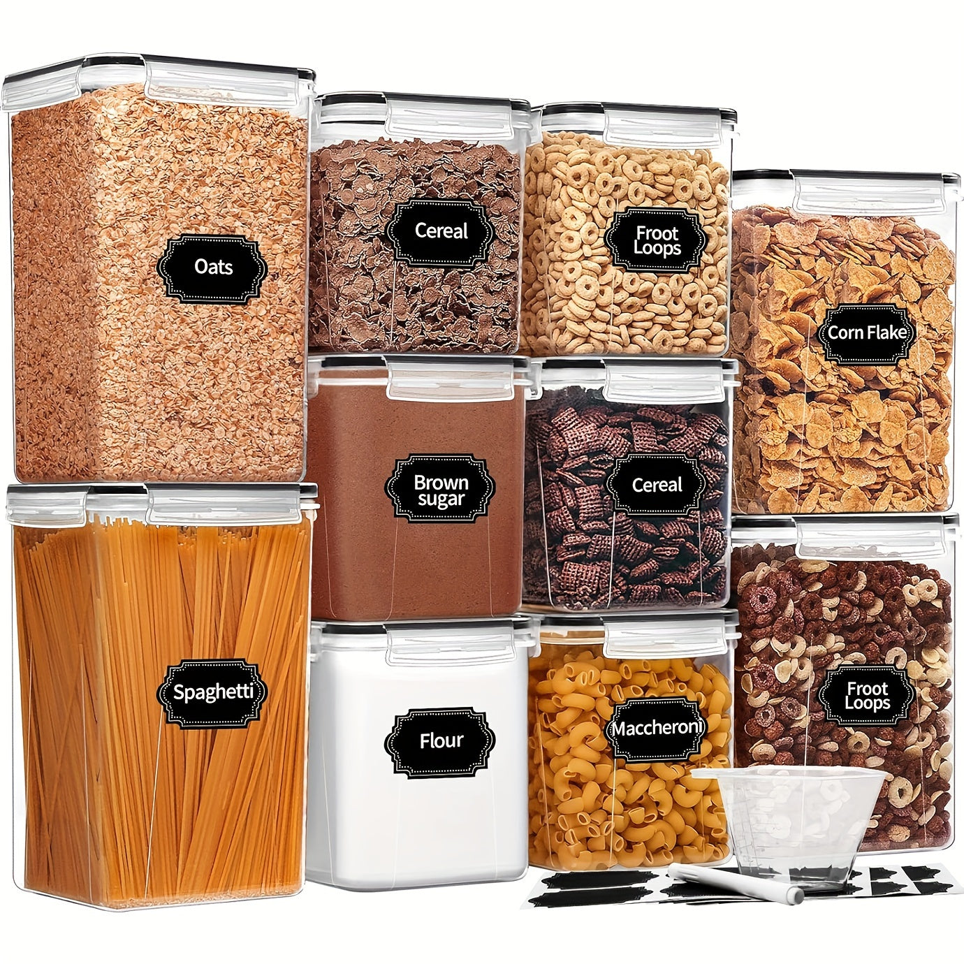 Airtight Food Storage Containers with Lids 10 Pack Set – BPA Free Cereal & Pantry Organizer for Flour Sugar Rice, Includes Measuring Cup, Labels & Marker