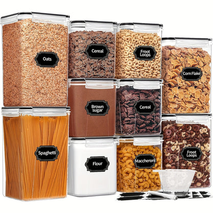 Airtight Food Storage Containers with Lids 10 Pack Set – BPA Free Cereal & Pantry Organizer for Flour Sugar Rice, Includes Measuring Cup, Labels & Marker