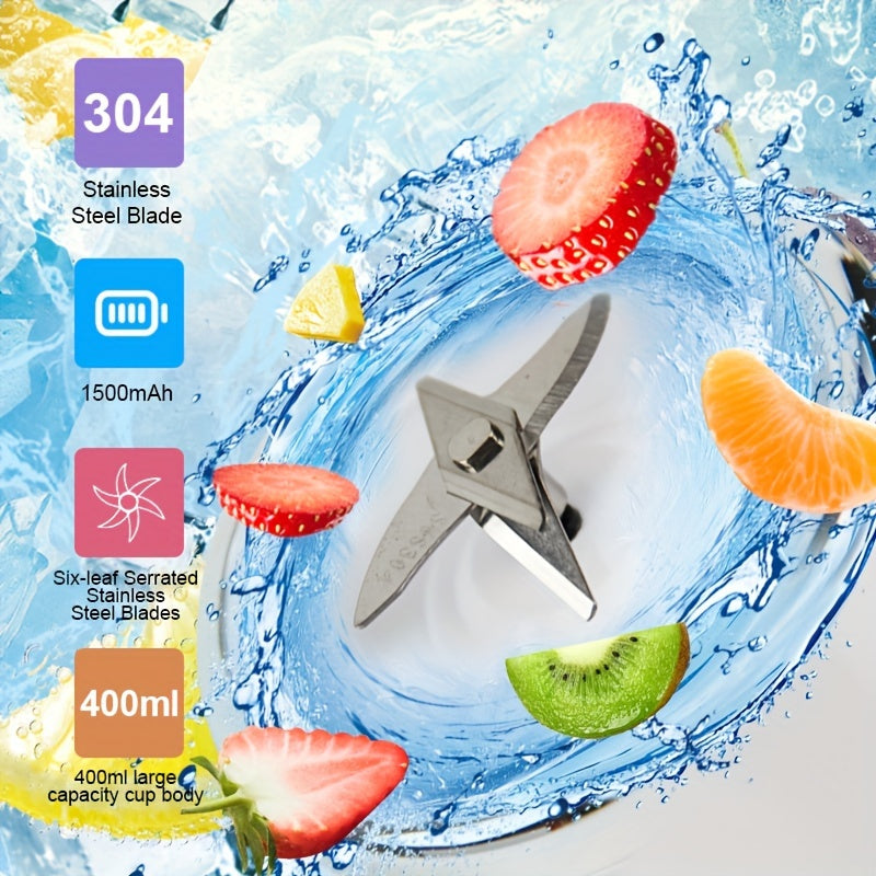 Portable Personal Blender Juicer 1500mAh USB Rechargeable – Food Grade ABS Double Cup Fruit & Vegetable Smoothie Maker, Multifunctional Mini Juicer for Home, Travel & Gym, Gift Box Included
