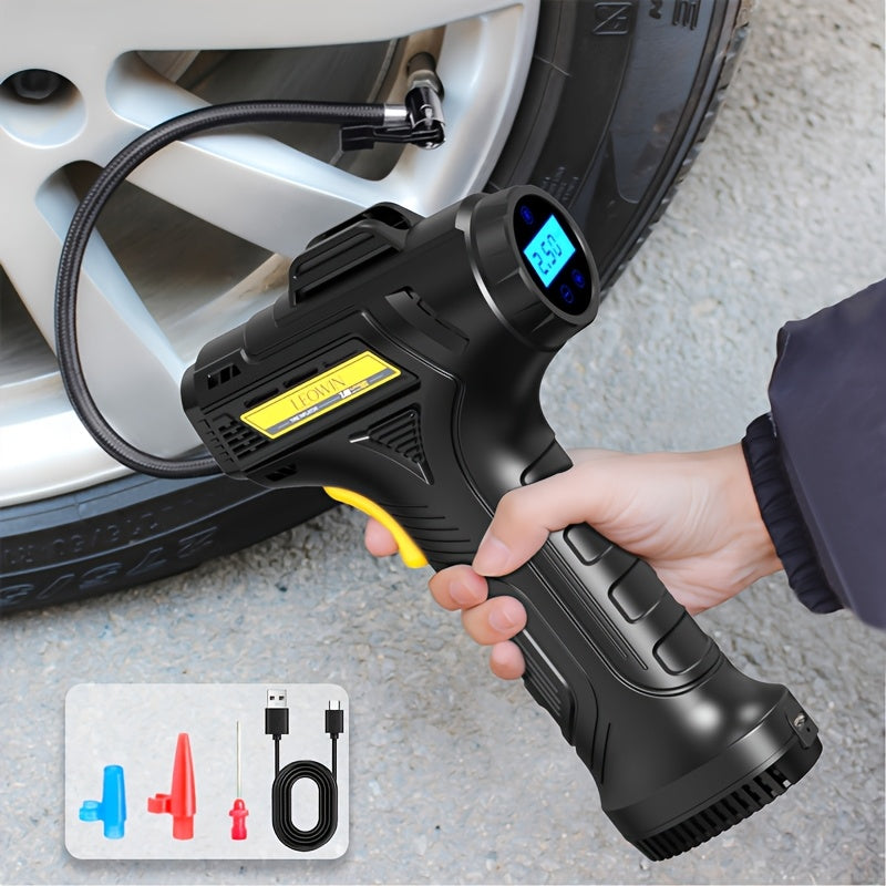 Portable Tire Inflator Air Compressor – 150 PSI Cordless Handheld Air Pump with Auto-Shutoff, Digital Pressure Gauge & LED Light for Cars, Motorcycles, Bikes & Balls, Rechargeable