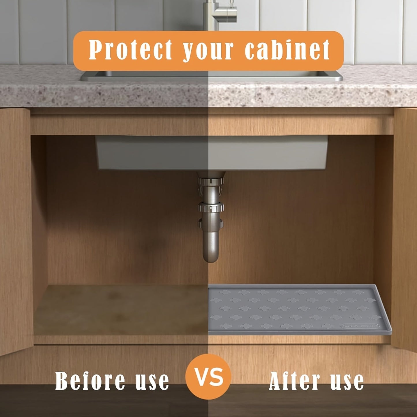 Waterproof Under Sink Mat 34" x 22" – Food-Grade Silicone Kitchen Cabinet Liner & Shelf Protector, Holds 2+ Gallons, Honeycomb Pattern, Easy to Clean, for Kitchen, Bathroom & Multi-Purpose Use