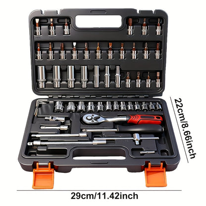52 Piece Professional Tool Set with Portable Toolbox Multi-Functional Home and Car Repair Kit for DIY Enthusiasts and Professionals Gift for Men Available in Red Standard Black and White
