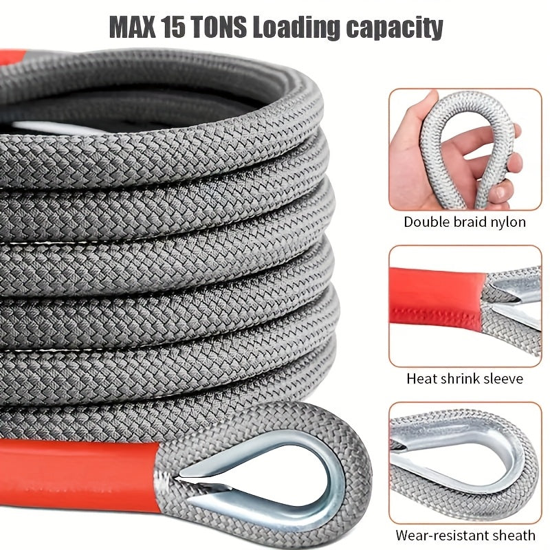 Heavy Duty Tow Hook & Tow Rope Set 16FT – Steel U-Shaped Hooks, Off-Road SUV Rescue Recovery Strap, 4 Capacity Options: 6613 / 11023 / 22046 / 39683 LBS