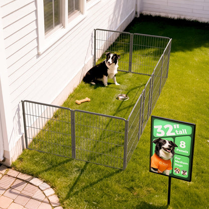 FXW Dog Playpen Heavy Duty Metal Pet Fence with Gate – 8/16/24/32/48 Panels, 24/32/40 Inch Height, Indoor & Outdoor Exercise Pen for Large Medium Small Dogs, Portable Yard Garden RV Camping Enclosure