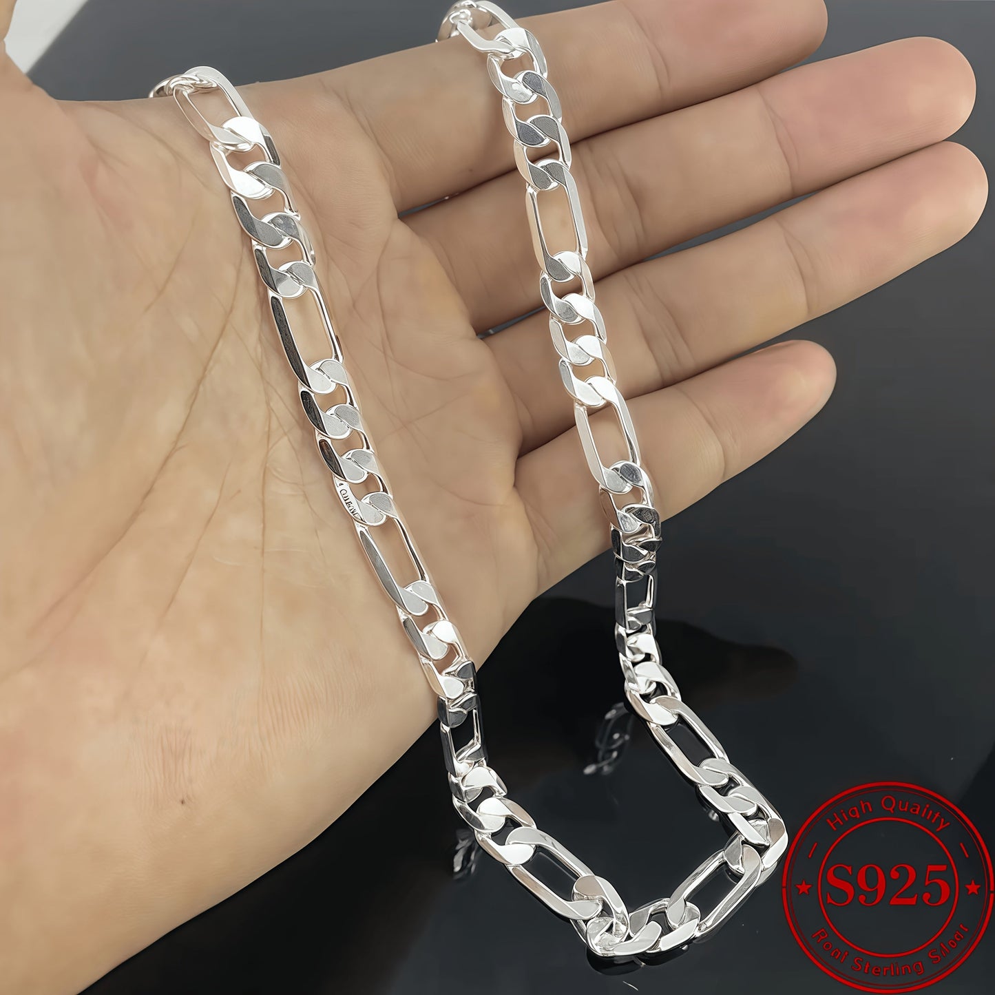 925 Sterling Silver Figaro Necklace 8mm Wide – Italian Chain Design, Minimalist Fashion Jewelry, Perfect Gift for Women & Men, 18 to 24 Inches Available
