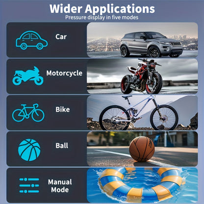 Portable Tire Inflator Air Compressor Pump for Car Tires, Bicycle, Motorcycle & Balls, Digital Pressure Gauge, Auto Shut-Off, USB & Cigarette Lighter Versions Available