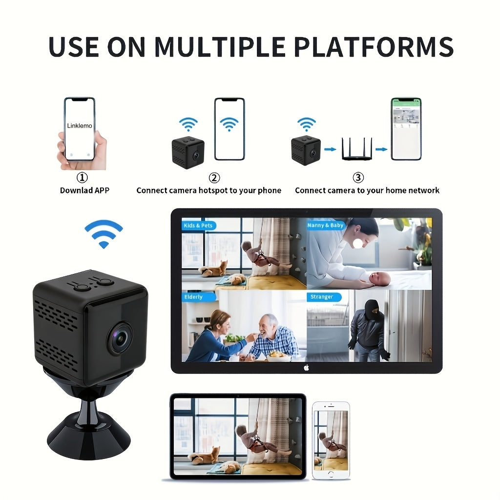 2K Mini Wireless Security Camera – WiFi Indoor Surveillance Camera with Night Vision, Magnetic Mount, Continuous Recording, Baby & Pet Monitor, USB/Battery Powered, SD Card & Cloud Storage