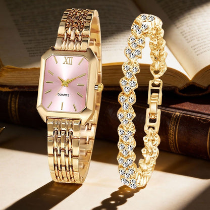 Set of 2 Women's Vintage Heart-Shaped Chain Quartz Watches – Elegant Analog Pointer Style, Gold & Silver Tone, Perfect Gift for Birthdays, Christmas & New Year