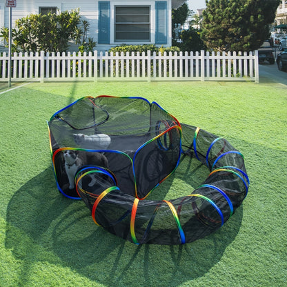 Rainbow Cat Playpen Outdoor Cat Enclosure with Circle Tunnel and Portable Pop-Up Tent, Foldable Cat Playground for Cats Kittens and Small Animals Indoor Outdoor Use