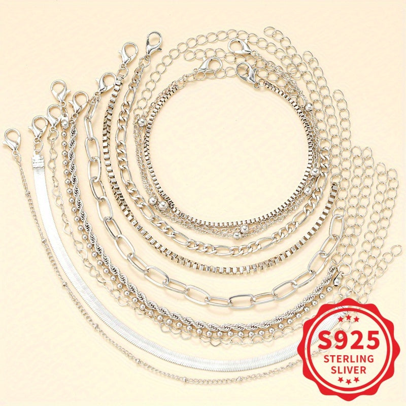 11 Pcs Women's Boho Silver Plated Twisted Snake Chain Bracelet Set – Stackable Layered Bracelets for Women, Minimalist Vacation & Daily Wear Jewelry, Perfect Gift Set