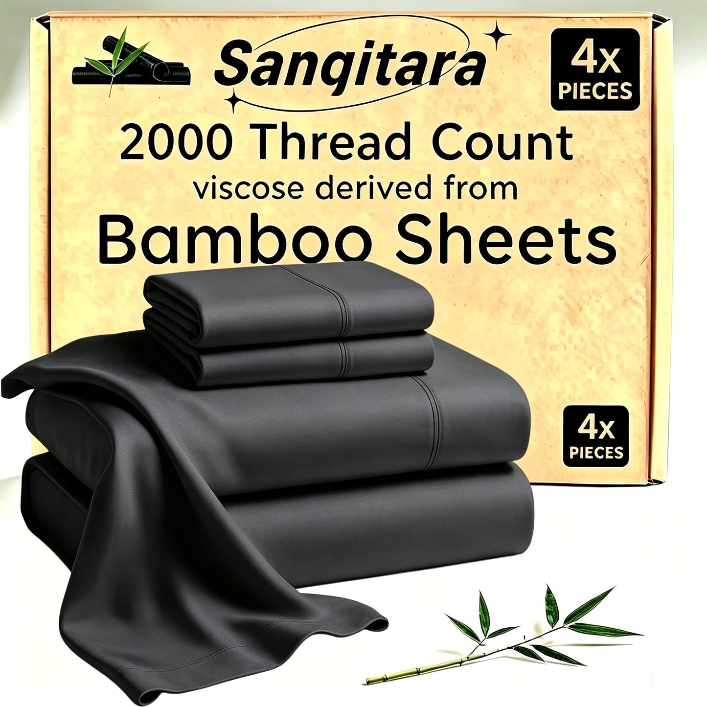 Cooling Bed Sheet Sets Bamboo Blend King Queen Full Twin – Ultra-Soft Deep Pocket Fitted Sheet for Hot Sleepers, Breathable Moisture-Wicking Lightweight Bedding White Black Apricot Gray Navy Purple