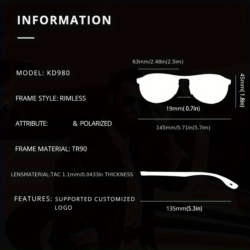 KDEAM Photochromic Polarized Sunglasses for Men & Women – Frameless Oval TR90 Lightweight Frame, Auto-Darkening TAC Lens, UV400 Protection, Mirrored Finish, Includes Hard Case & Cloth