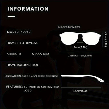 KDEAM Photochromic Polarized Sunglasses for Men & Women – Frameless Oval TR90 Lightweight Frame, Auto-Darkening TAC Lens, UV400 Protection, Mirrored Finish, Includes Hard Case & Cloth