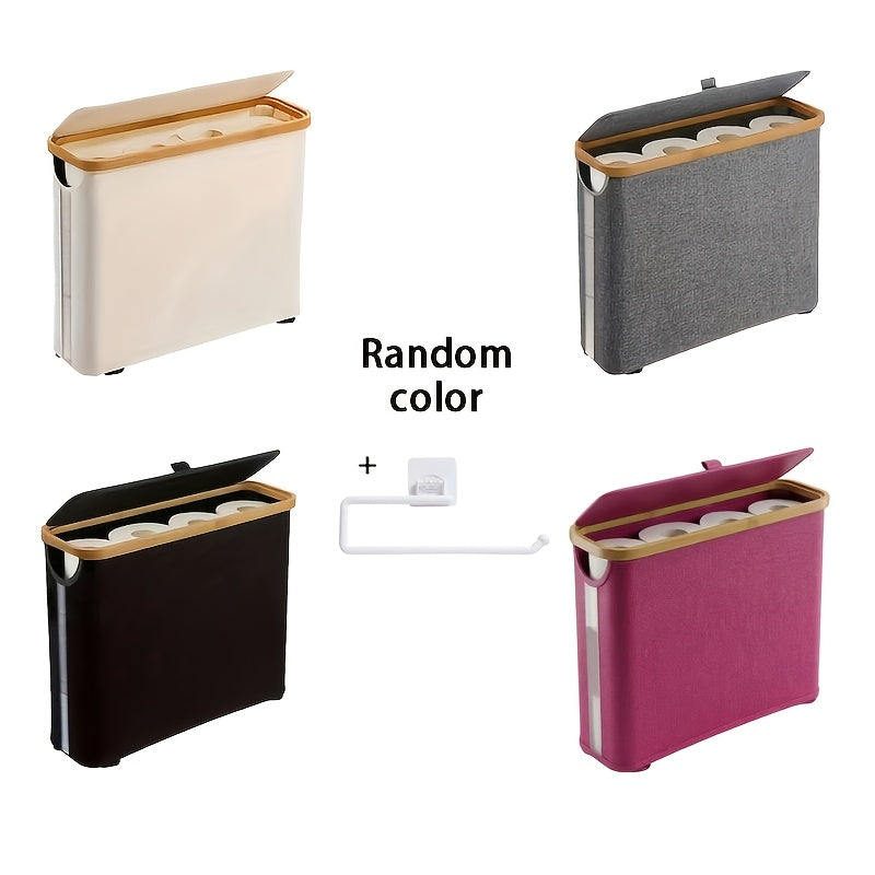 Bamboo Toilet Paper Holder Basket with Lid - Large 9-Roll Storage Organizer for Bathroom, Modern Minimalist Freestanding Toilet Paper Storage Cabinet in Black Beige Gray Pink