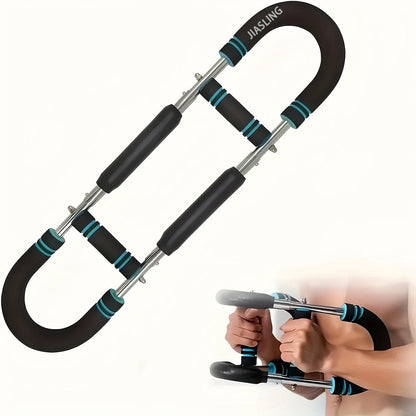 U-Shape Arm Strength Trainer Adjustable 60-100 lbs, Multifunctional Forearm Strengthener & Chest Exercise Equipment, Portable Spring Resistance Bands for Triceps, Comfortable Grip Detachable Home Gym - Blue, Red